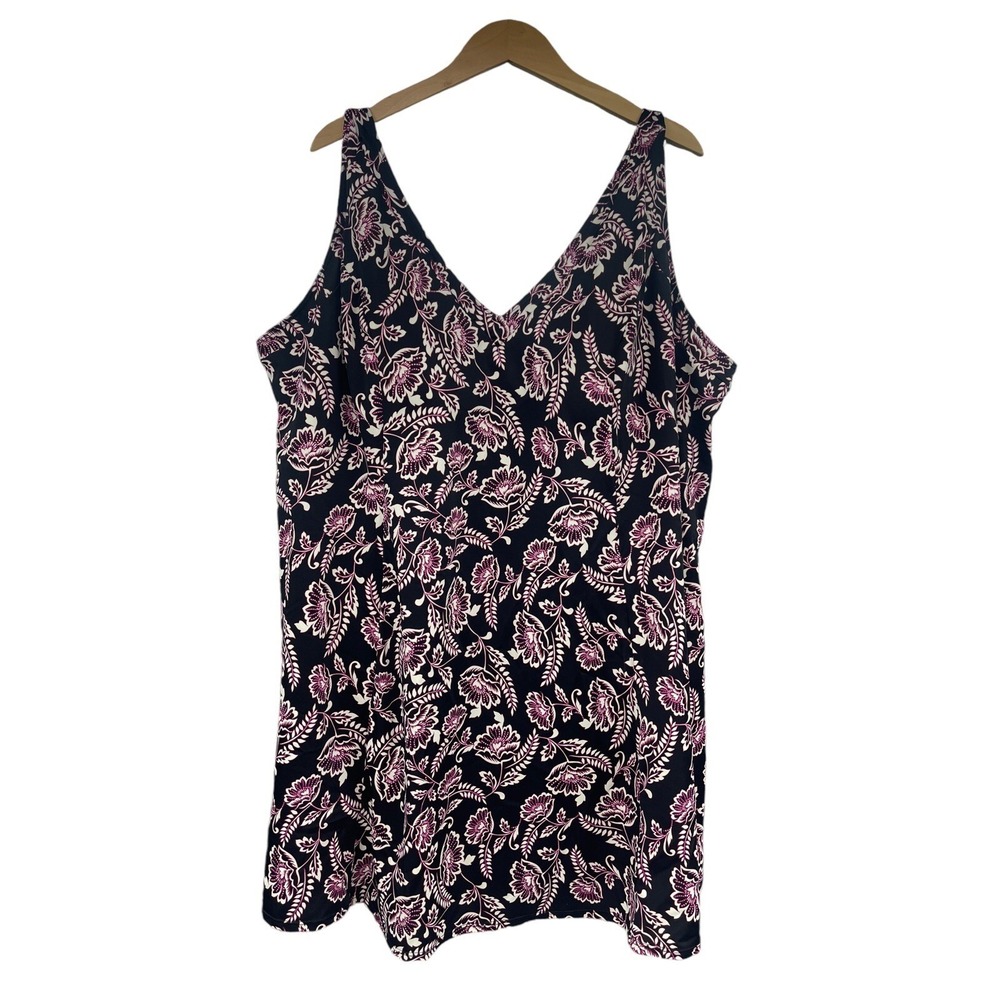 Swimsuits For All Black Purple Floral One Piece Swim Dress Womens Plus Size 30